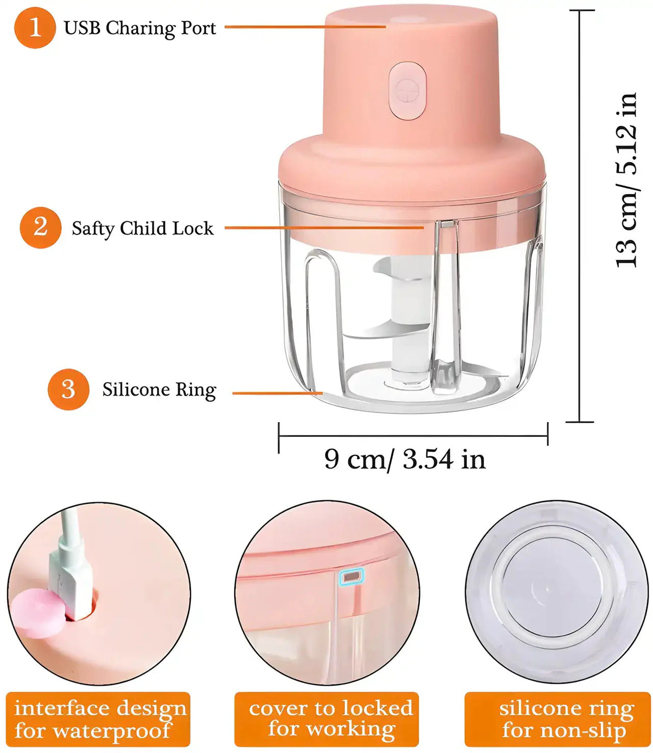 Portable Rechargeable Mini Chopper with USB | Perfect for Chopping Garlic/Chili/Ginger/Onion | Pink